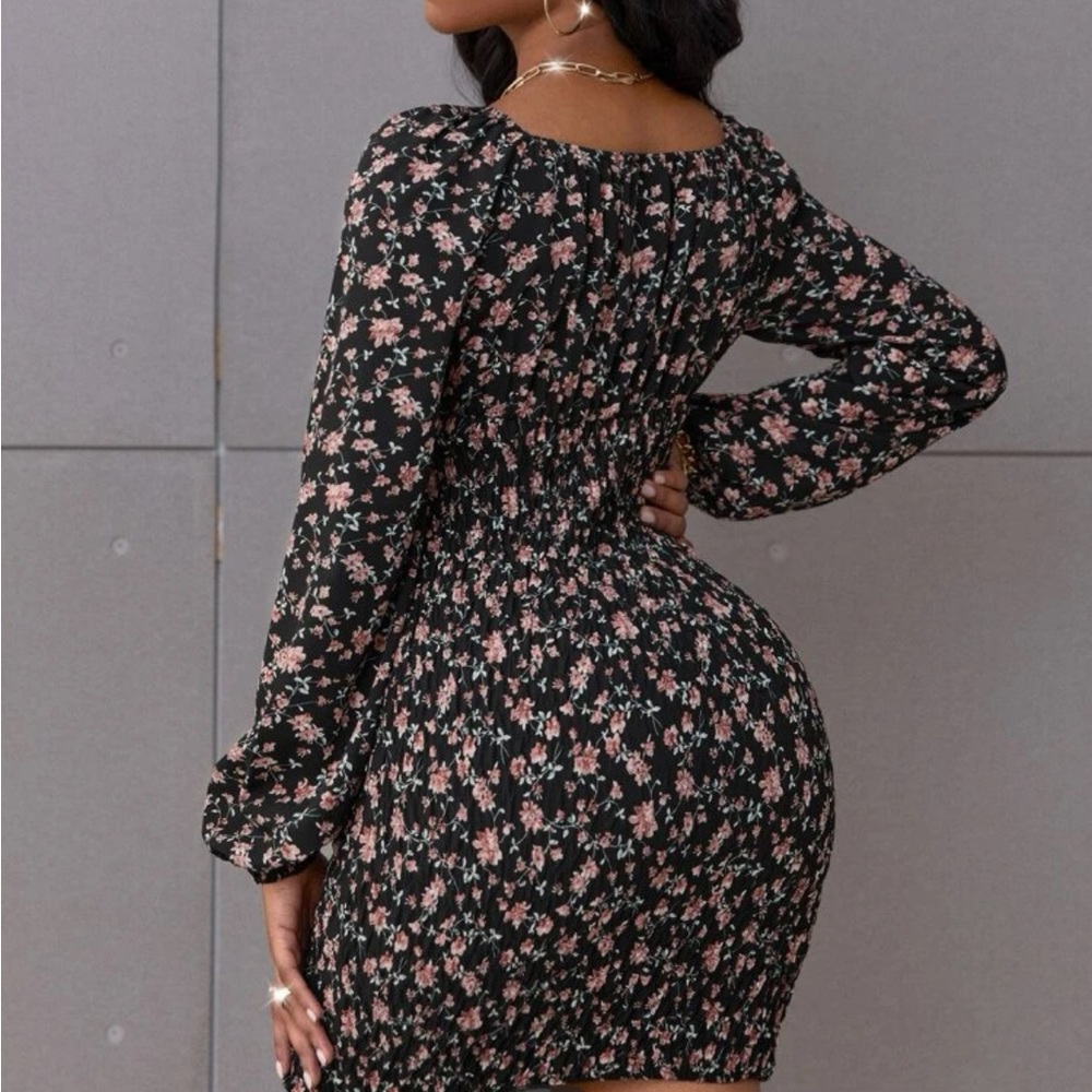 Allover Floral Shirred BodyCon Dress